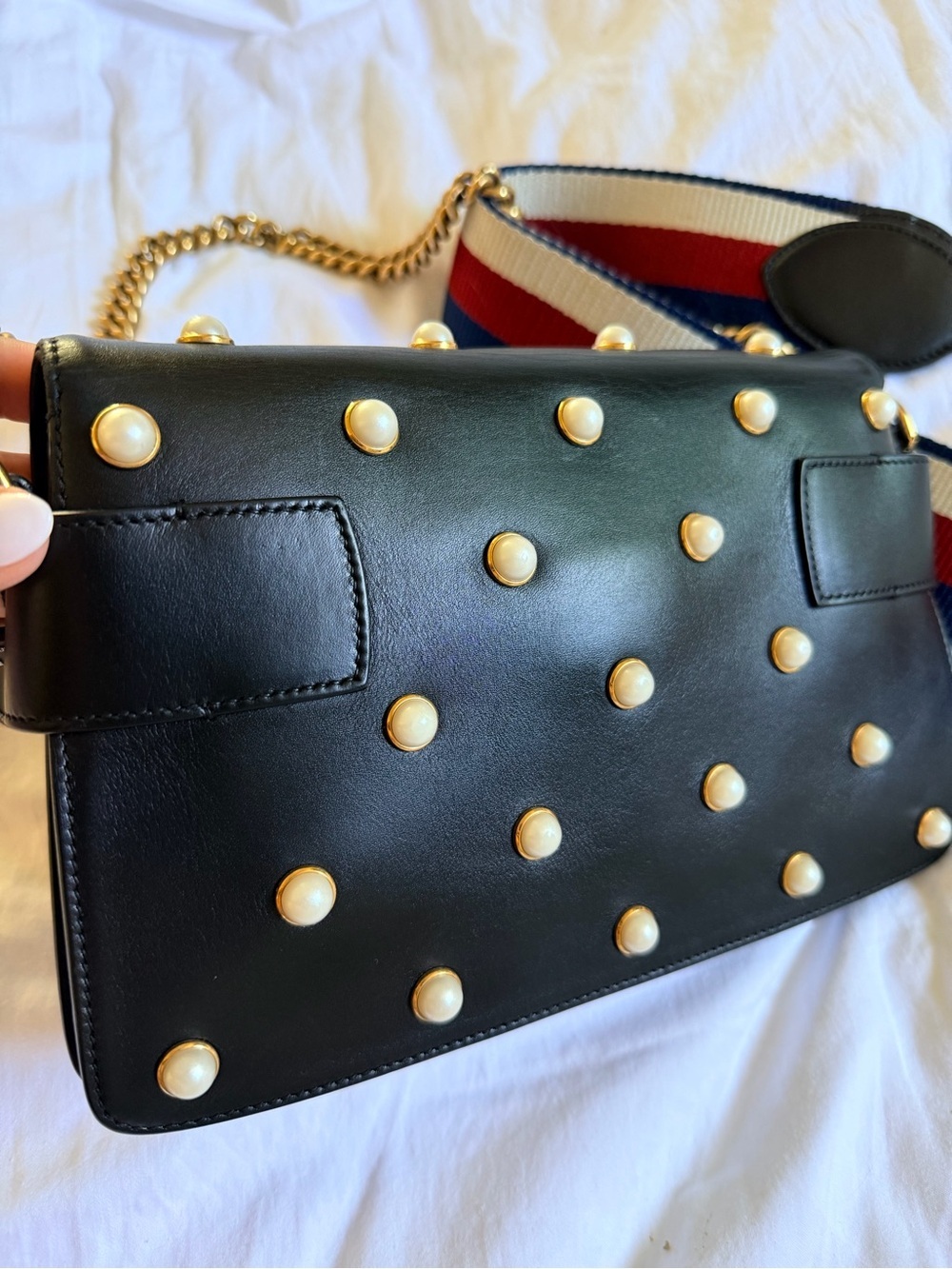 Gucci Queen Margaret Broadway Shoulder HandBag Black Leather Pearl Studded COA - Picture 9 of 13